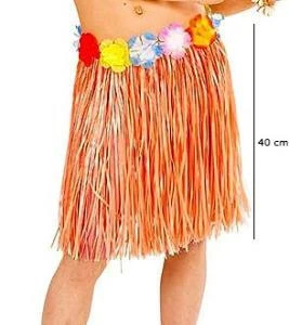 Nessiworld Yetişkin ve Çocuk Uyumlu Turuncu Renk Püsküllü Hawaii Luau Hula Etek 40 cm