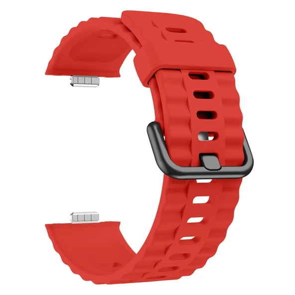 Huawei Watch Fit3 Fit 4 Fit 4 Pro İle Uyumlu GlacierFlex Metal Tokalı Spor Silikon Kordon  Kırmızı - Resim 4