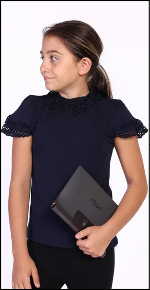 Toontoy Kız Çocuk Önü Dantelli Okul Tişört 11315 - 4