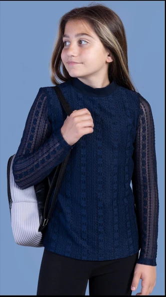 Toontoy Kız Çocuk Önü Dantelli Okul Tişört 16676 - 9