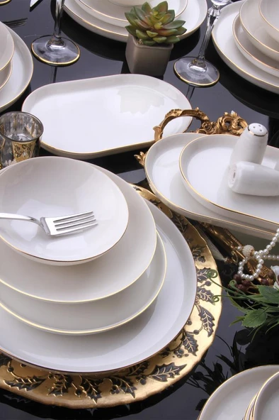 Güral Porselen Bone Bilbao 24 Parça 6 Kişilik Yemek takımı Altın Fileli