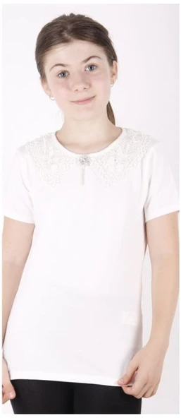 Toontoy Kız Çocuk Önü Dantelli Okul Tişört 16312 - 2