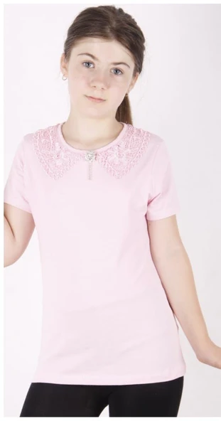 Toontoy Kız Çocuk Önü Dantelli Okul Tişört 16312 - 10