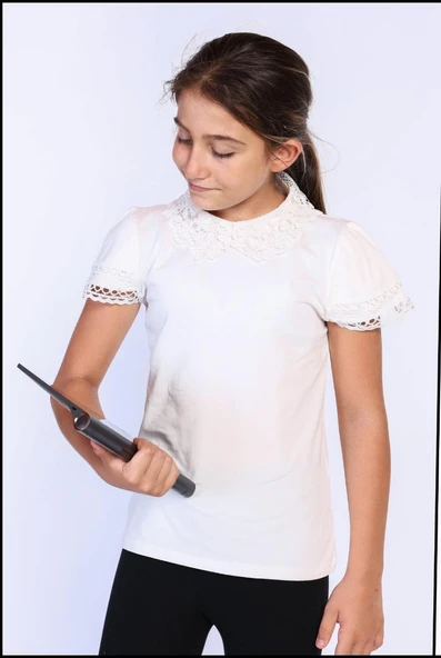 Toontoy Kız Çocuk Önü Dantelli Okul Tişört 11315 - 6