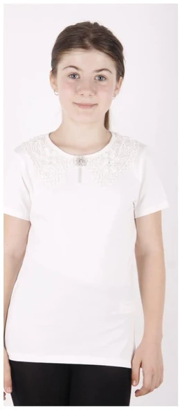 Toontoy Kız Çocuk Önü Dantelli Okul Tişört 16312