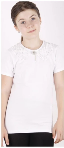 Toontoy Kız Çocuk Önü Dantelli Okul Tişört 16312 - 4