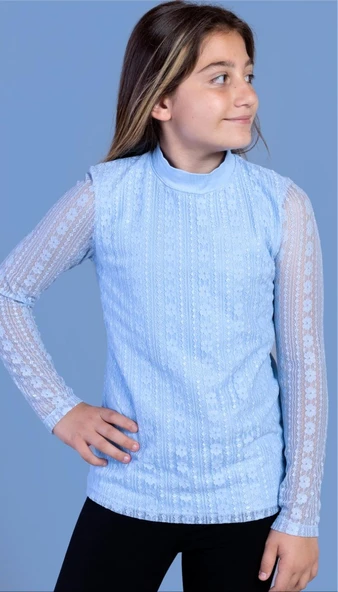 Toontoy Kız Çocuk Önü Dantelli Okul Tişört 16676 - 10