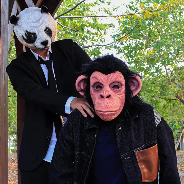 NessiWorld Siyah Saçlı Kafaya Tam Geçmeli Lateks Şempanze Maskesi - Lateks Maymun Orangutan Goril Maske Et Maske - Resim 5