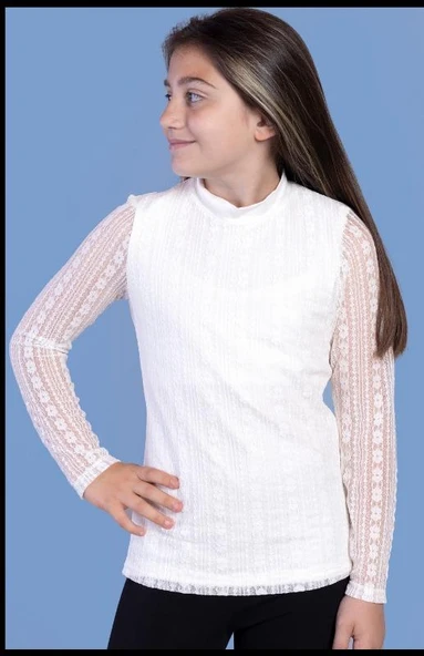 Toontoy Kız Çocuk Önü Dantelli Okul Tişört 16676 - 3