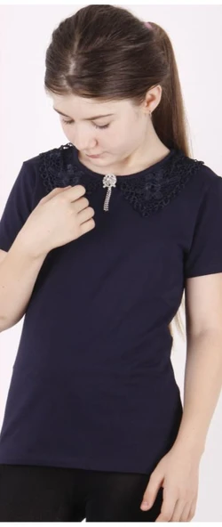 Toontoy Kız Çocuk Önü Dantelli Okul Tişört 16312 - 8