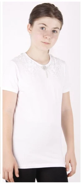 Toontoy Kız Çocuk Önü Dantelli Okul Tişört 16312 - 5