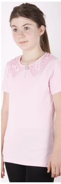 Toontoy Kız Çocuk Önü Dantelli Okul Tişört 16312 - 11