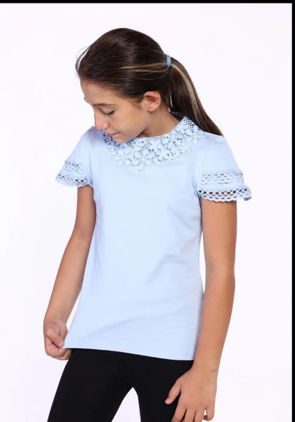 Toontoy Kız Çocuk Önü Dantelli Okul Tişört 11315 - 3