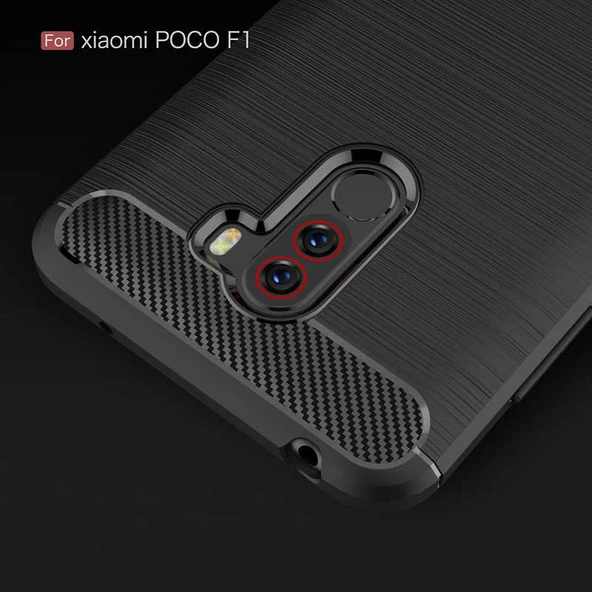 Xiaomi Pocophone F1 ile Uyumlu Kamera Korumalı Darbe Önleyici Carbon Brushed Silikon Kılıf - 4