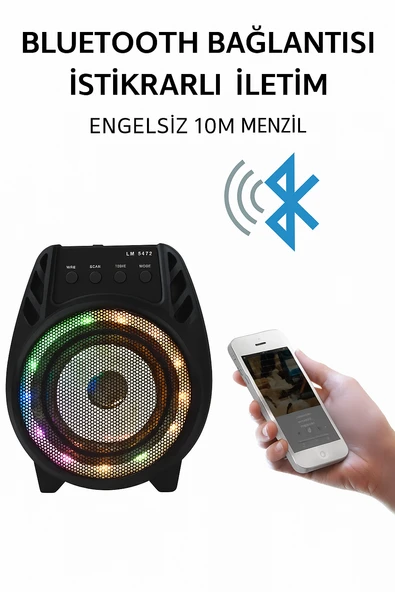 MK-401 RGB LED Işıklı Kablosuz Hoparlör FM/USB/AUX / Mikrofon Destekli - 2
