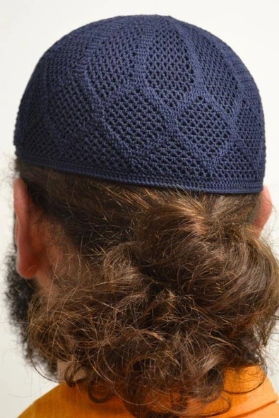 Erkek Örme Takke Lacivert  Hac ve Umre İçin İdeal Nefes Alabilir Standart Beden Takke - Resim 3