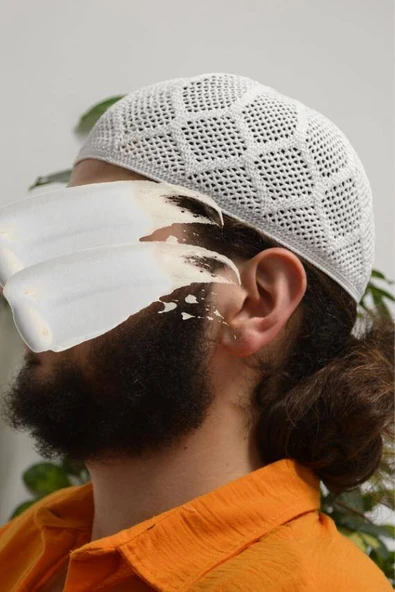 Erkek Örme Takke Beyaz  Hac ve Umre İçin İdeal Nefes Alabilir Standart Beden Takke - Resim 2