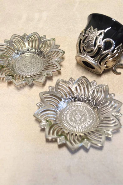 Siyah Renkli Gümüş Desenli 2 Kişilik Zemzem Takımı Kahve Fincan Takımı - Resim 4