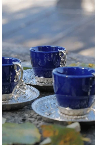Lacivert Renkli 6 Kişilik Zemzem Takımı Kahve Fincan Takımı - Resim 2