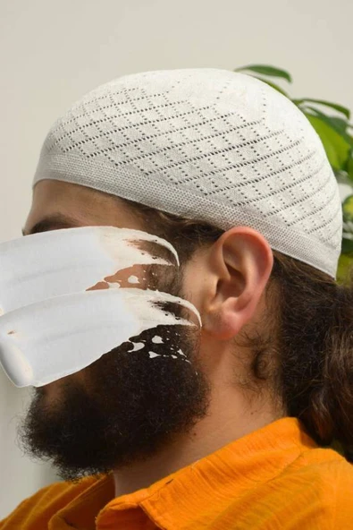 Erkek İnce Orlon Takke Beyaz – Makine İşi El Örmesi, Standart Beden