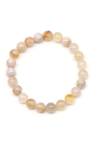 Flower Agate Doğal Taş Bileklik 8 mm Küre Kesim - Resim 2