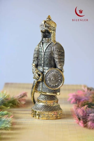 Fetih Zırh Ayetel Kürsi Biblo Büyük Boy 15×33 cm– Altın Renk Metal Dekoratif Aksesuar - Resim 6