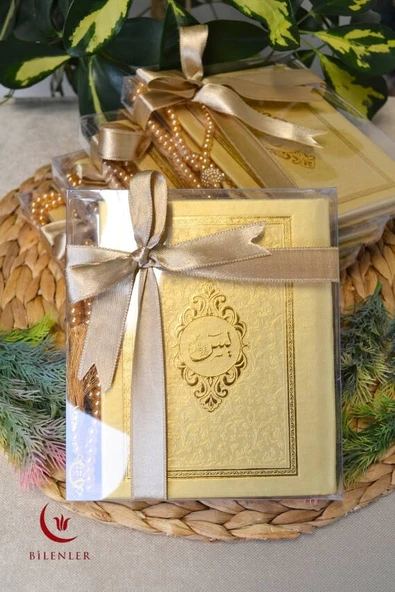 Kutulu İnci Tesbihli Yasin Kitabı Çanta Boy Termo Deri Kaplı Gold 5 Adet– Arapça, Türkçe Okunuşlu ve Mealli – 128 Sayfa  Hac Umre ve Mevlit Hediyeliği ürün görseli