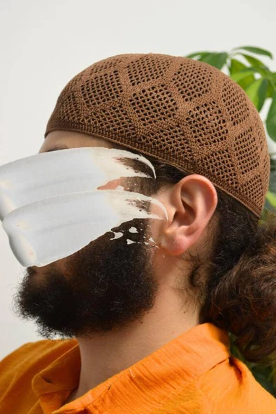 Erkek Örme Takke Kahverengi  Hac ve Umre İçin İdeal Nefes Alabilir Standart Beden Takke - Resim 2