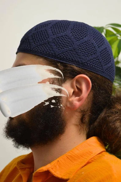 Erkek Örme Takke Lacivert  Hac ve Umre İçin İdeal Nefes Alabilir Standart Beden Takke - Resim 2