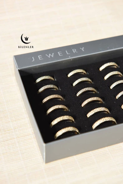 Kadın Taşlı Metal Yüzük Uzun Ömürlü, Şık Tasarım  (24’lü kutu)  Sarı - Resim 2