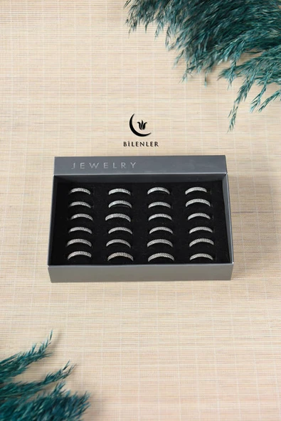 Kadın Taşlı Metal Yüzük Uzun Ömürlü, Şık Tasarım  (24’lü kutu)  Beyaz - Resim 4