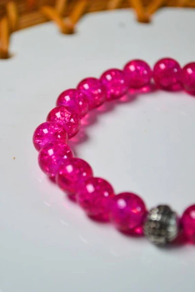 Bileklik Canlı Renkli Cam Boncuk Fuşya 3 Adet – Her Bileğe Uyumlu, Şık ve Zarif Aksesuar - Resim 2