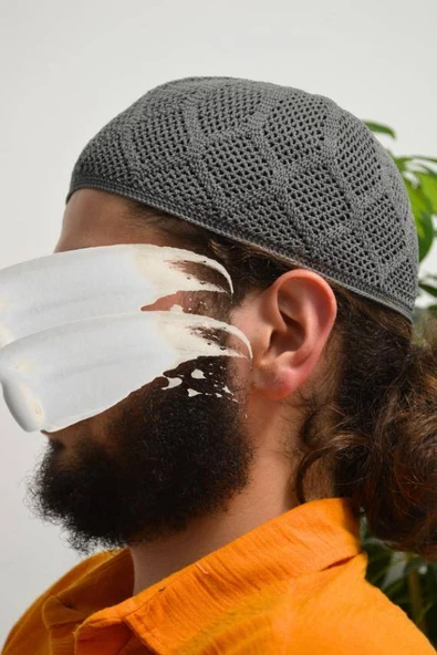 Erkek Örme Takke Antrasit  Hac ve Umre İçin İdeal Nefes Alabilir Standart Beden Takke - Resim 2