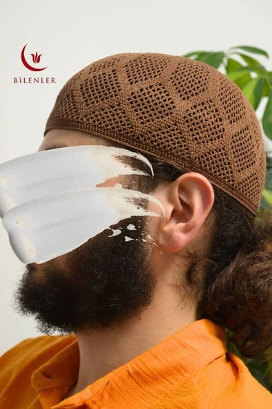Erkek Örme Takke Kahverengi  Hac ve Umre İçin İdeal Nefes Alabilir Standart Beden Takke - 2