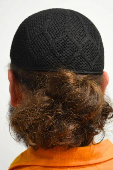 Erkek Örme Takke Siyah  Hac ve Umre İçin İdeal Nefes Alabilir Standart Beden Takke - Resim 3