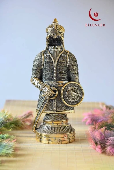 Fetih Zırh Ayetel Kürsi Biblo Orta Boy 11×27 cm– Altın Renk Metal Dekoratif Aksesuar - Resim 2