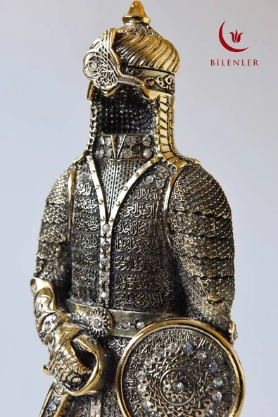 Fetih Zırh Ayetel Kürsi Biblo Büyük Boy 15×33 cm– Altın Renk Metal Dekoratif Aksesuar - Resim 2