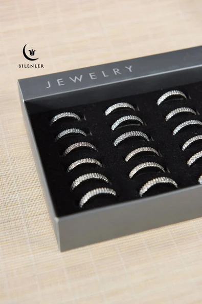 Kadın Taşlı Metal Yüzük Uzun Ömürlü, Şık Tasarım  (24’lü kutu)  Beyaz - Resim 2