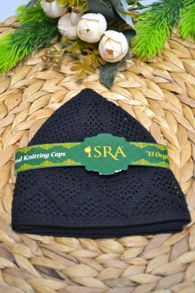 Erkek Örme Takke Siyah  Hac ve Umre İçin İdeal Nefes Alabilir Standart Beden Takke - Resim 4