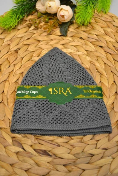 Erkek Örme Takke Antrasit  Hac ve Umre İçin İdeal Nefes Alabilir Standart Beden Takke - Resim 4