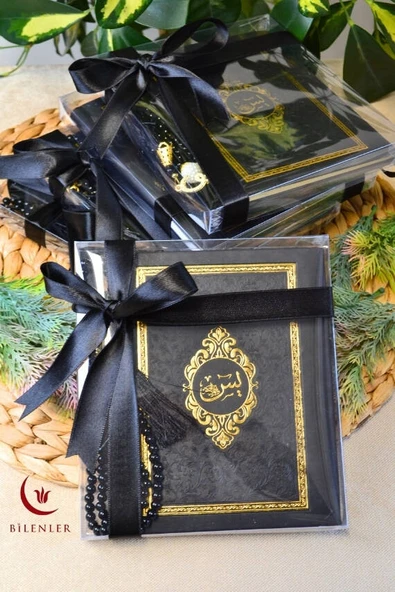 Kutulu İnci Tesbihli Yasin Kitabı Çanta Boy Termo Deri Kaplı Siyah 5 Adet– Arapça, Türkçe Okunuşlu ve Mealli – 128 Sayfa  Hac Umre ve Mevlit Hediyeliği ürün görseli