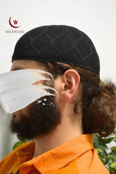 Erkek Örme Takke Siyah  Hac ve Umre İçin İdeal Nefes Alabilir Standart Beden Takke - 2