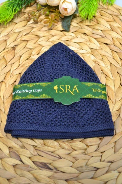 Erkek Örme Takke Lacivert  Hac ve Umre İçin İdeal Nefes Alabilir Standart Beden Takke - Resim 4