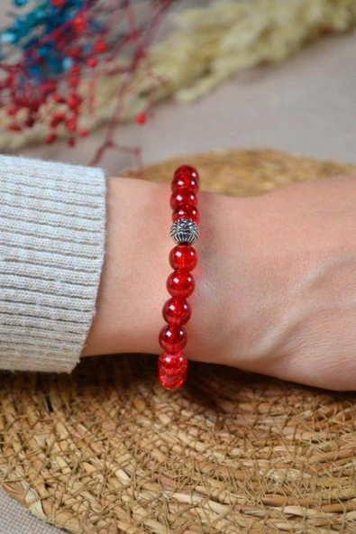 Bileklik Canlı Renkli Cam Boncuk Kırmızı 3 Adet – Her Bileğe Uyumlu, Şık ve Zarif Aksesuar ürün görseli