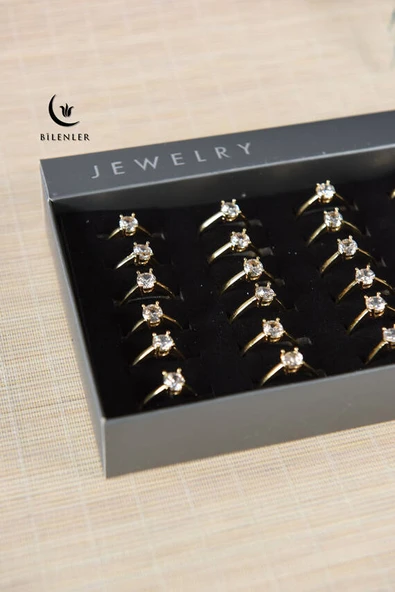 Kadın Taşlı Metal Yüzük Uzun Ömürlü, Şık Tasarım  (24’lü kutu) Gold - Resim 2