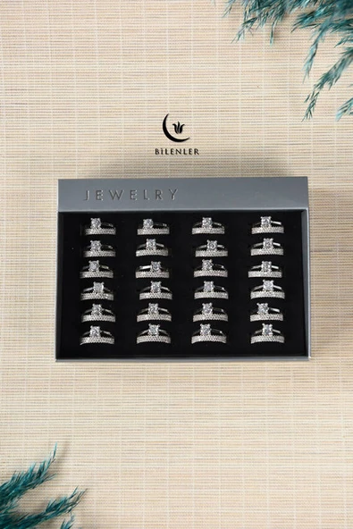 Kadın Taşlı Çift Yüzük Görünümlü Metal Yüzük Uzun Ömürlü, Şık Tasarım  (24’lü kutu) - Resim 4