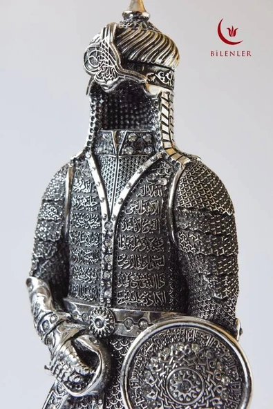 Fetih Zırh Ayetel Kürsi Biblo Büyük Boy 15×33 cm– Gümüş Renk Metal Dekoratif Aksesuar - Resim 2