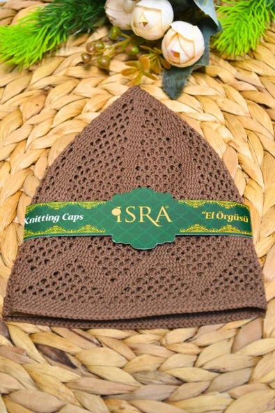 Erkek Örme Takke Kahverengi  Hac ve Umre İçin İdeal Nefes Alabilir Standart Beden Takke - Resim 4