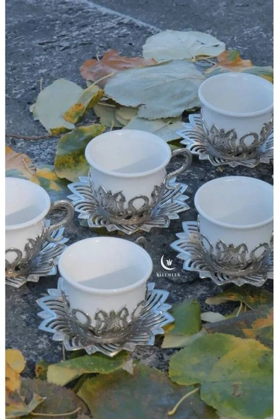 Beyaz Renkli Gümüş Desenli 6 Kişilik Zemzem Takımı Kahve Fincan Takımı ürün görseli