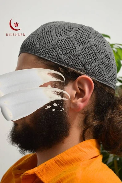 Erkek Örme Takke Antrasit  Hac ve Umre İçin İdeal Nefes Alabilir Standart Beden Takke - 2